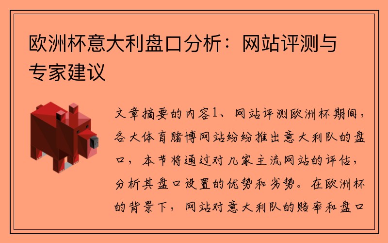 欧洲杯意大利盘口分析：网站评测与专家建议